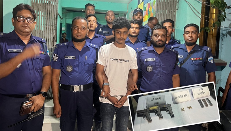 নোয়াখালীতে চেকেপোস্টে তিনটি বিদেশী পিস্তল-গুলিসহ কিশোর আটক