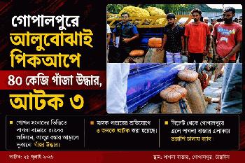 গোপালপুরে আলুবোঝাই পিকআপে ৪০ কেজি গাঁজা উদ্ধার, আটক ৩
