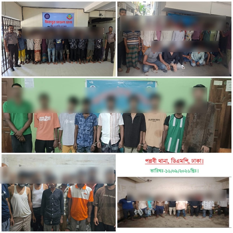 মিরপুরে বিভাগে পুলিশের সাঁড়াশি অভিযানে গ্রেফতার ১৩৬