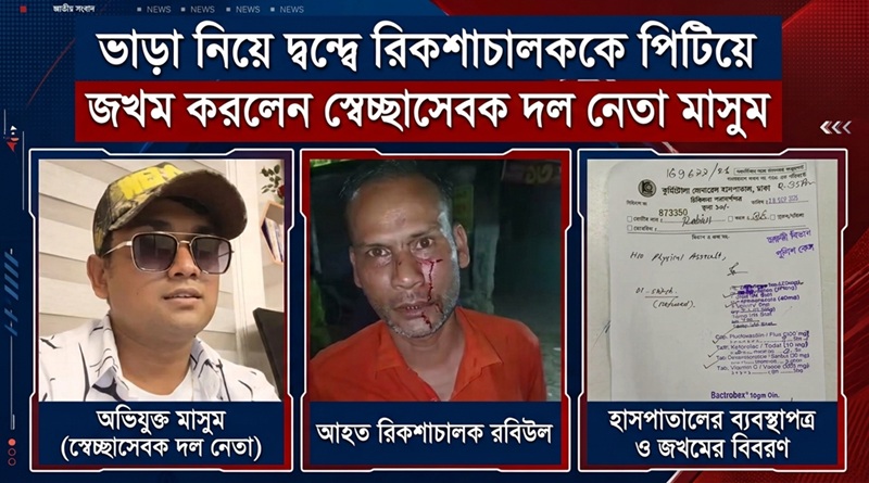 ভাড়া নিয়ে দ্বন্দ্বে রিকশাচালককে পিটিয়ে জখম করলেন স্বেচ্ছাসেবক দল নেতা মাসুম